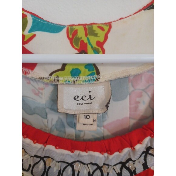 ECI New York Floral Shift Dress 10 Vtg Shortsleeve Beaded Tropical Hawaiian - Picture 5 of 9